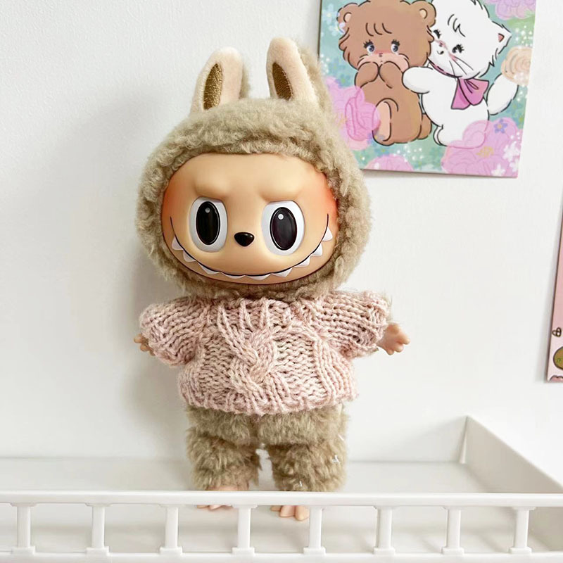 Solo ropa] bolsa de 17cm colgada Rabob Blind Box Macaron Labubu Little Vaca Set Muñeco de peluche