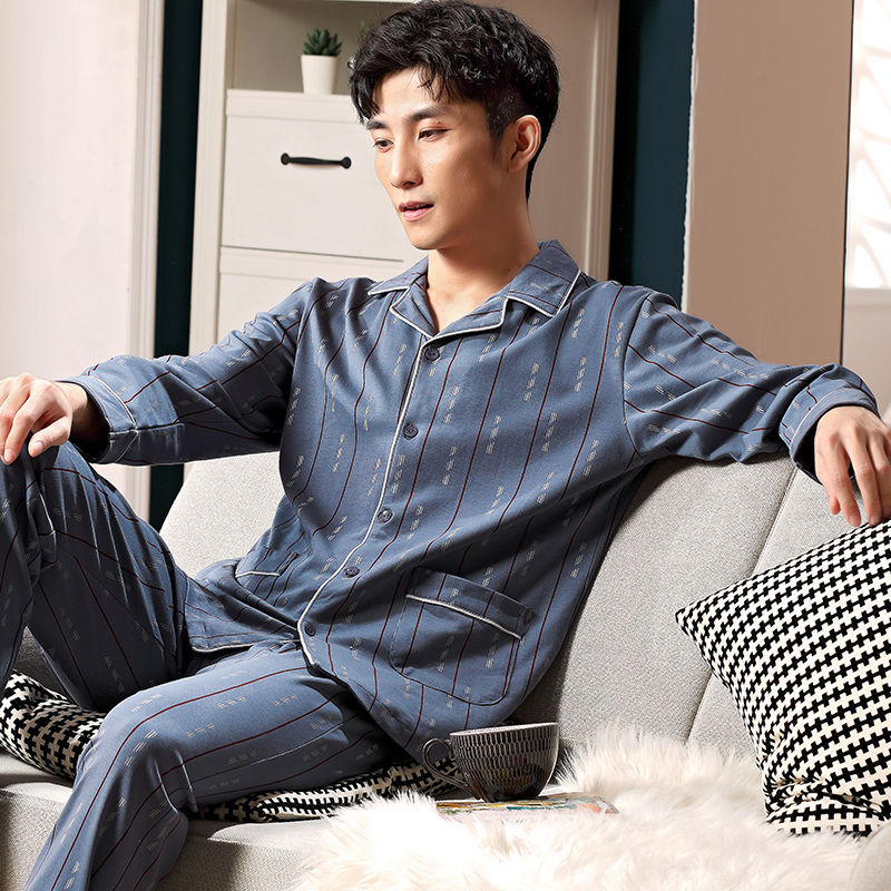 Pijamas de los hombres de primavera y otoño 100% algodón de manga larga de los hombres de desgaste del hogar de los hombres de otoño e invierno más traje de tamaño