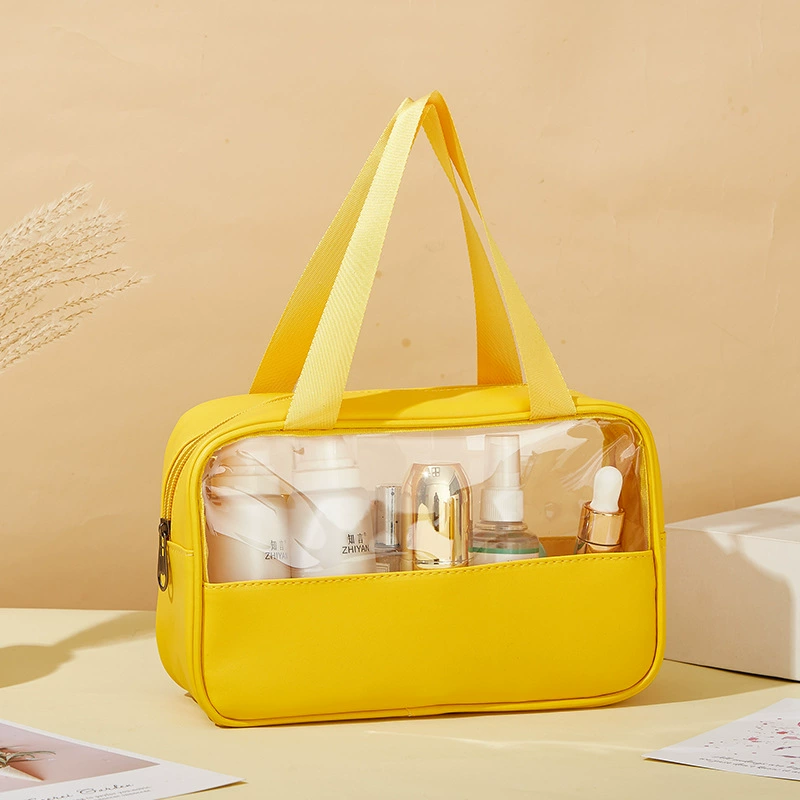 Capacious waterproof cosmetic bag PVC, polyurethane handheld storage bag for traveling