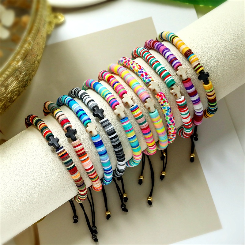 Amazon 6mm de color de cerámica suave cuentas de cuentas trenzadas pulseras cruz pulseras de regalos para hombres y mujeres