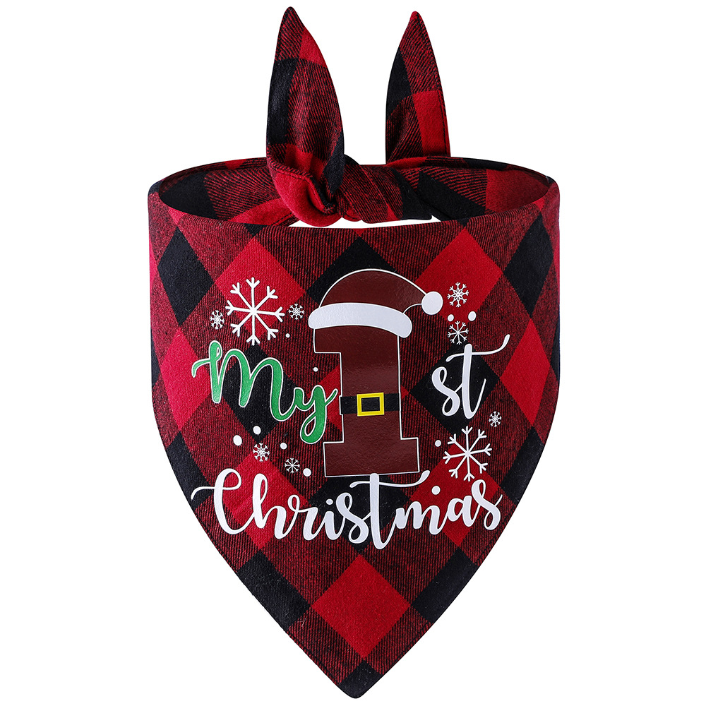 Nueva tela escocesa de algodón transfronterizo perro mascota bufanda triángulo toalla perro impreso saliva toalla Navidad dibujos animados al por mayor