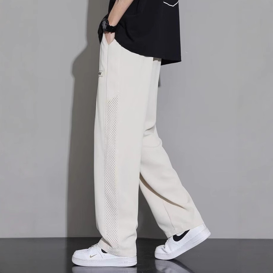 Trendy Ice Silk Side Slit Breathable Quick-Dry Casual Pants for Men, Summer Thin Loose Sports Sweatpants