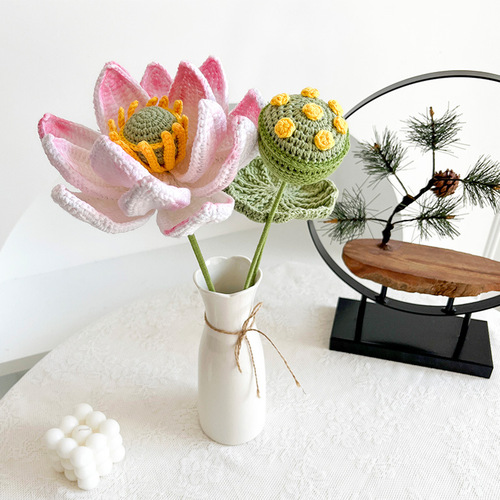 Hand-knitted artificial flowers, lotus peonies, bouquets, home desktop ornaments, immortal flowers, woven flower finished products, wholesale