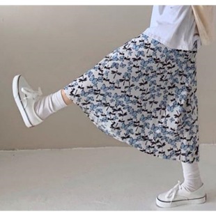 Maternity dress skirt belly support large swing skirt printed skirt