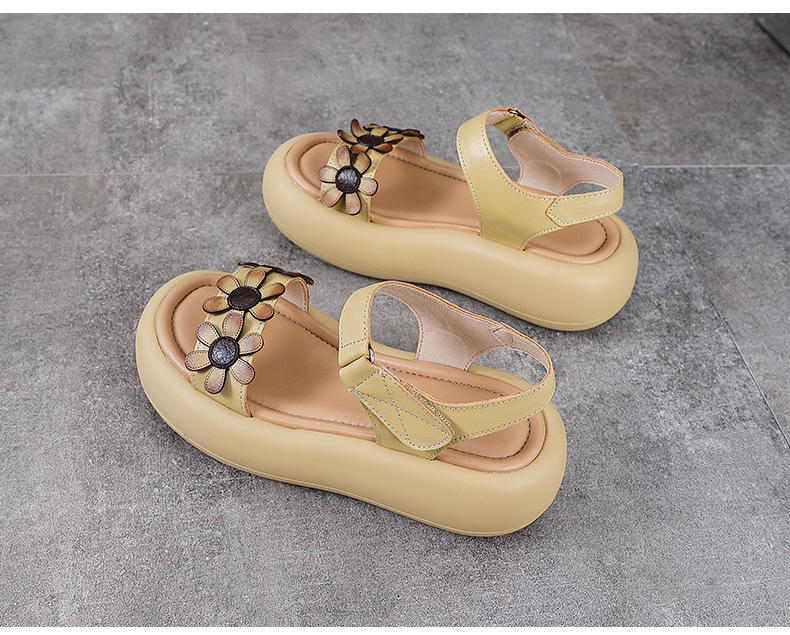 Dép sandal nữ quai chữ V da bò đế dày thoáng khí — Màu trắng be chi tiết 12
