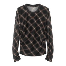 2025秋季新款女装时尚气质修身显瘦格纹打底衫T恤上衣 3CDF3219H9
