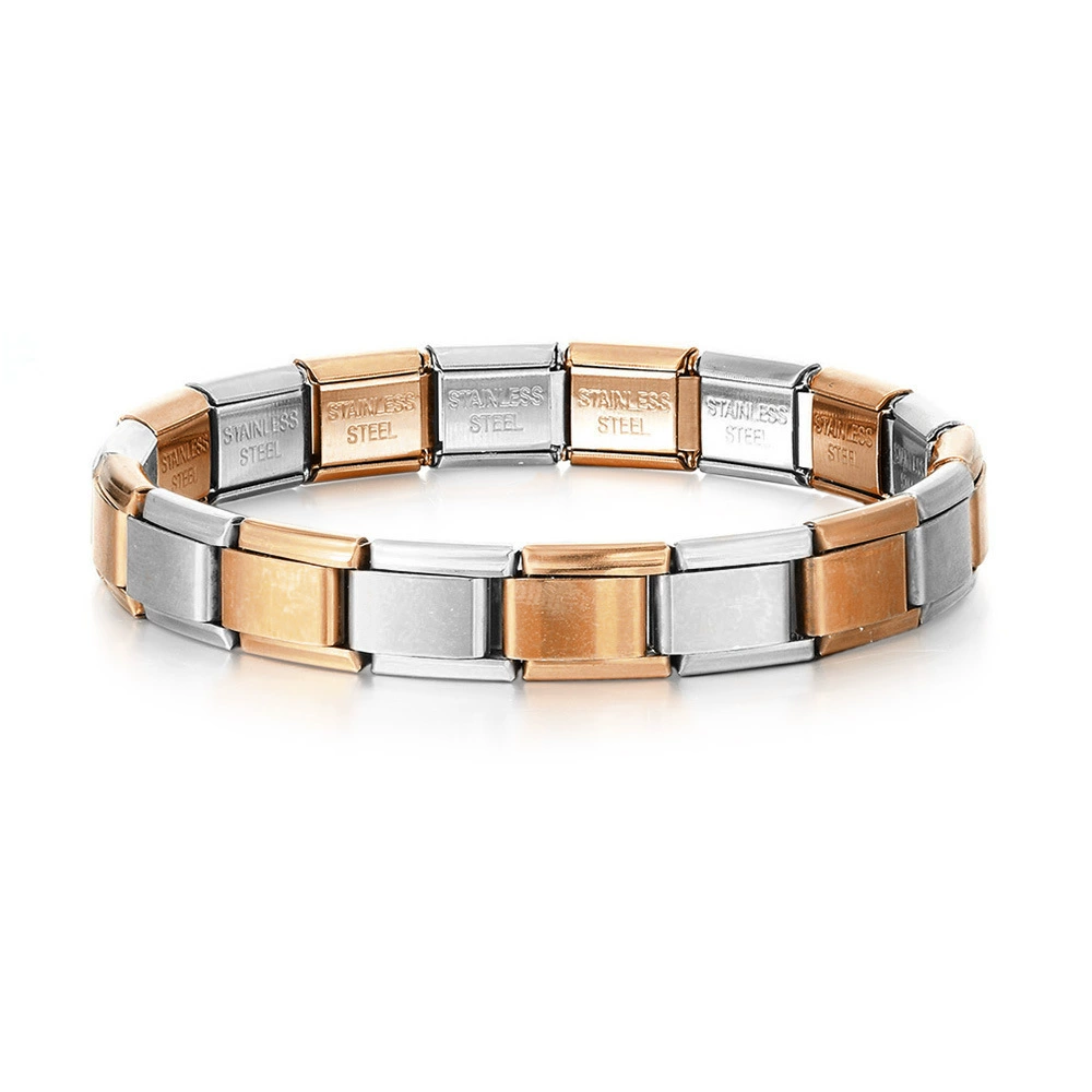 Italian module bracelet, elastic stitching titanium charm strap, multi-color stainless finish