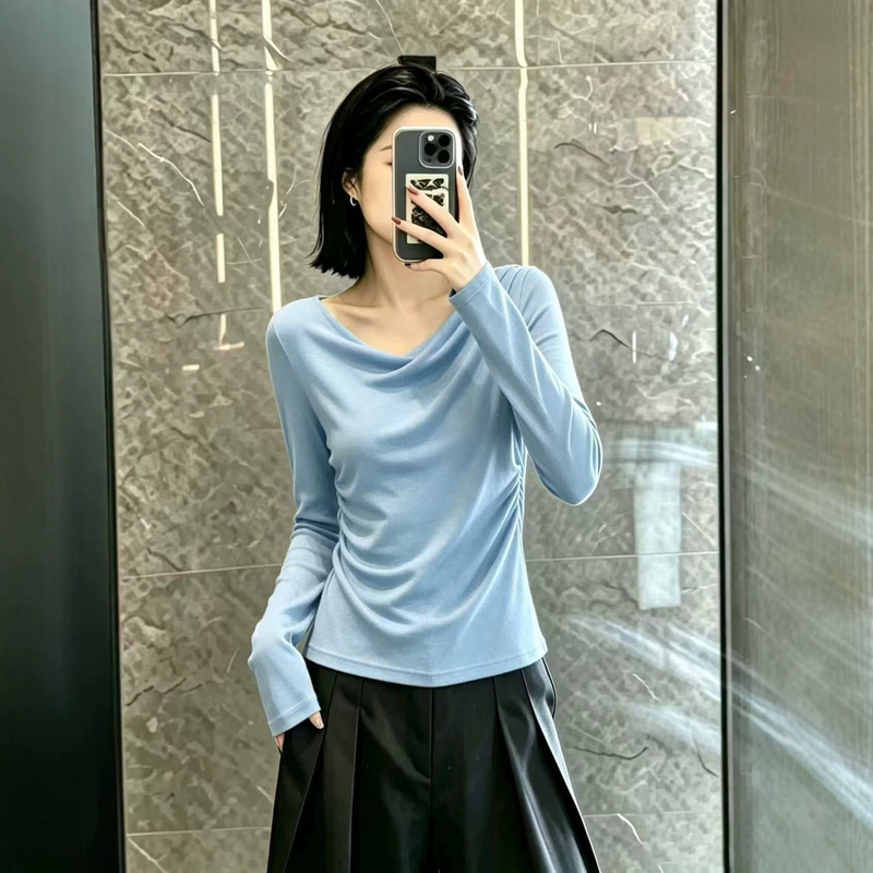 Off-shoulder, long-sleeved top for women, 2026 new model, made of Lyocell, with a high-end feel, slimming effect, and suitable as a base layer