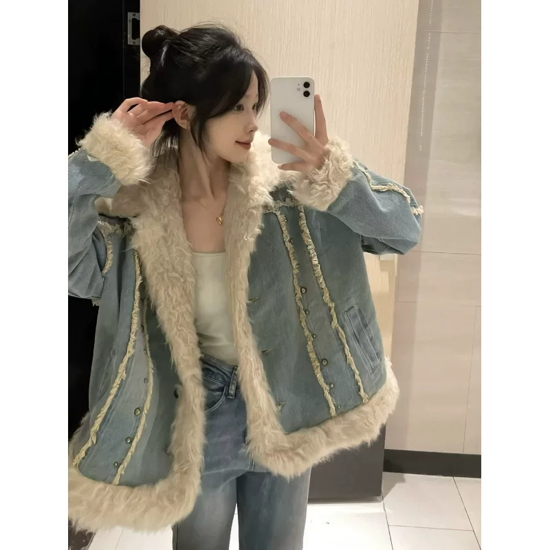 Warm denim demi-season down jacket for students