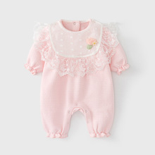 嬰兒連體衣2023春秋新款女寶寶服裝新生兒衣服甜美空氣棉長袖爬服