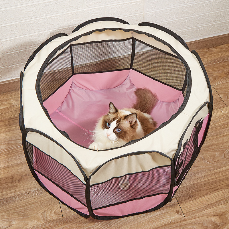 Suministros para mascotas octogonal jaula cerca tienda de mascotas plegable gato sala de entrega gran espacio gato nido en stock al por mayor