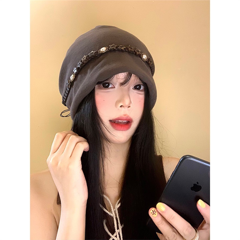 波西米亚民族风星星流苏堆堆帽女复古显脸小包头帽大头围冷帽子潮|undefined