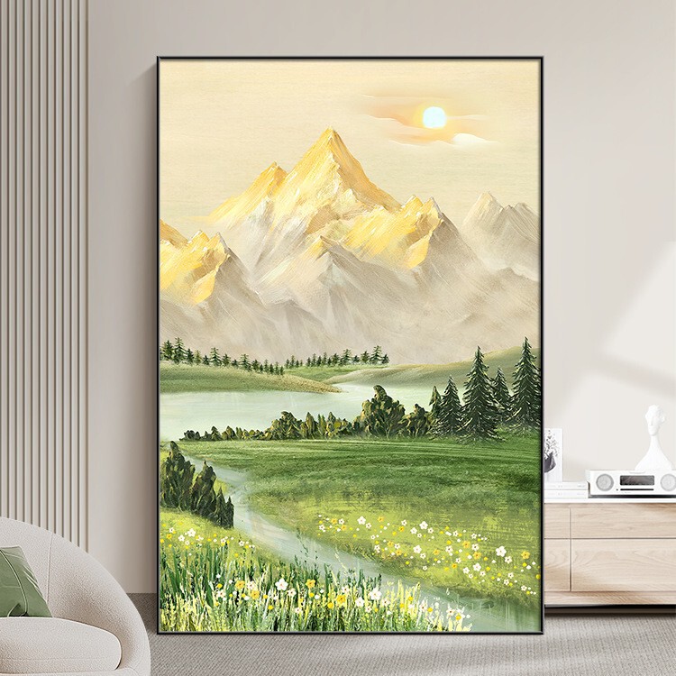 Decorative Painting of the Golden Mountain in Rizhao, Living Room Floor-To-Ceiling Landscape Painting, Sofa Background Wall, High-End Entrance Mural