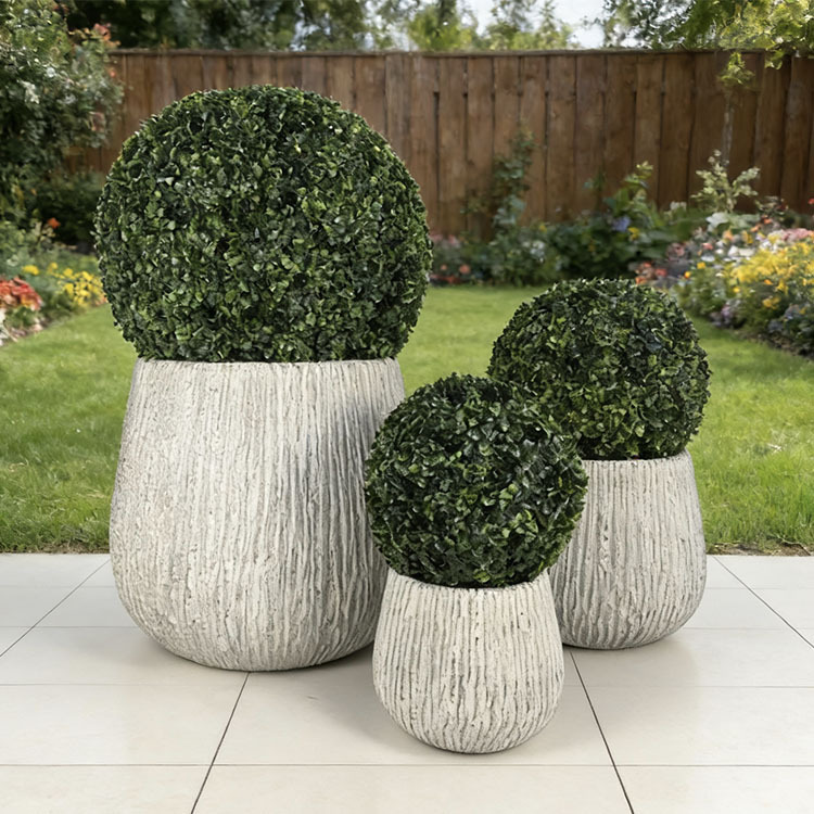 Nordic-Style Flower Pots for Balcony Planting, Magnesium Cement Fiberglass Flower Pots, Vertical Texture Office Desk Potted Flower Vases
