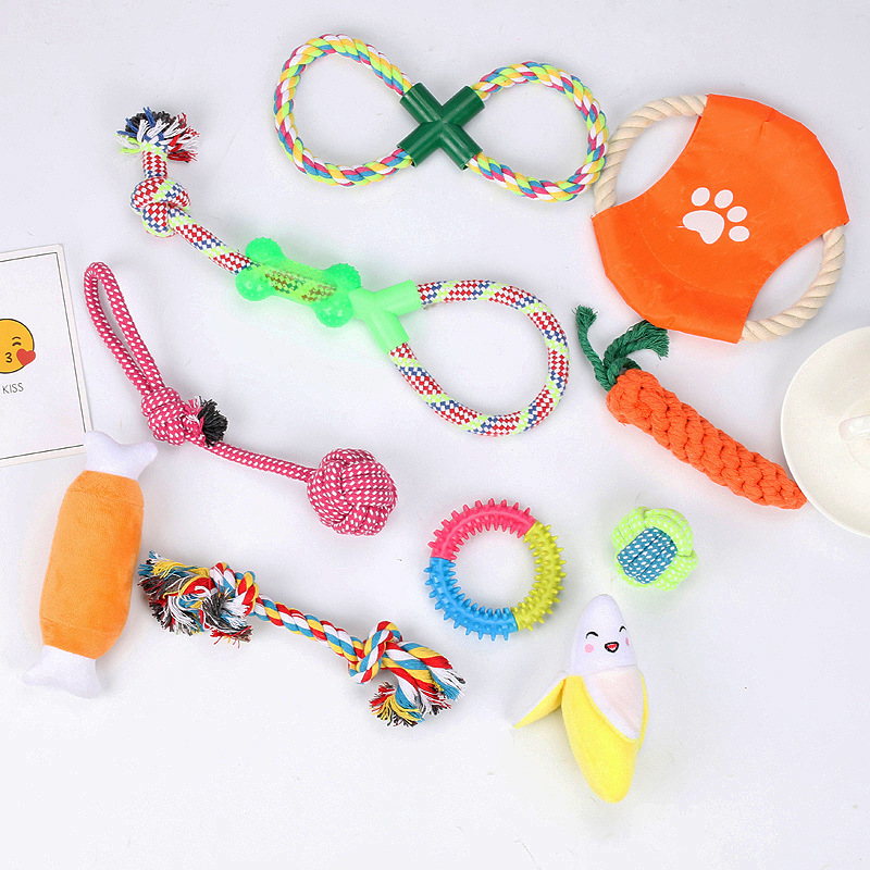 Amazon se especializa en combinación de juguetes para mascotas, juego de 10 piezas, combinación de juguetes de cuerda de algodón, juguetes de cuerda para perros, nudos, molares