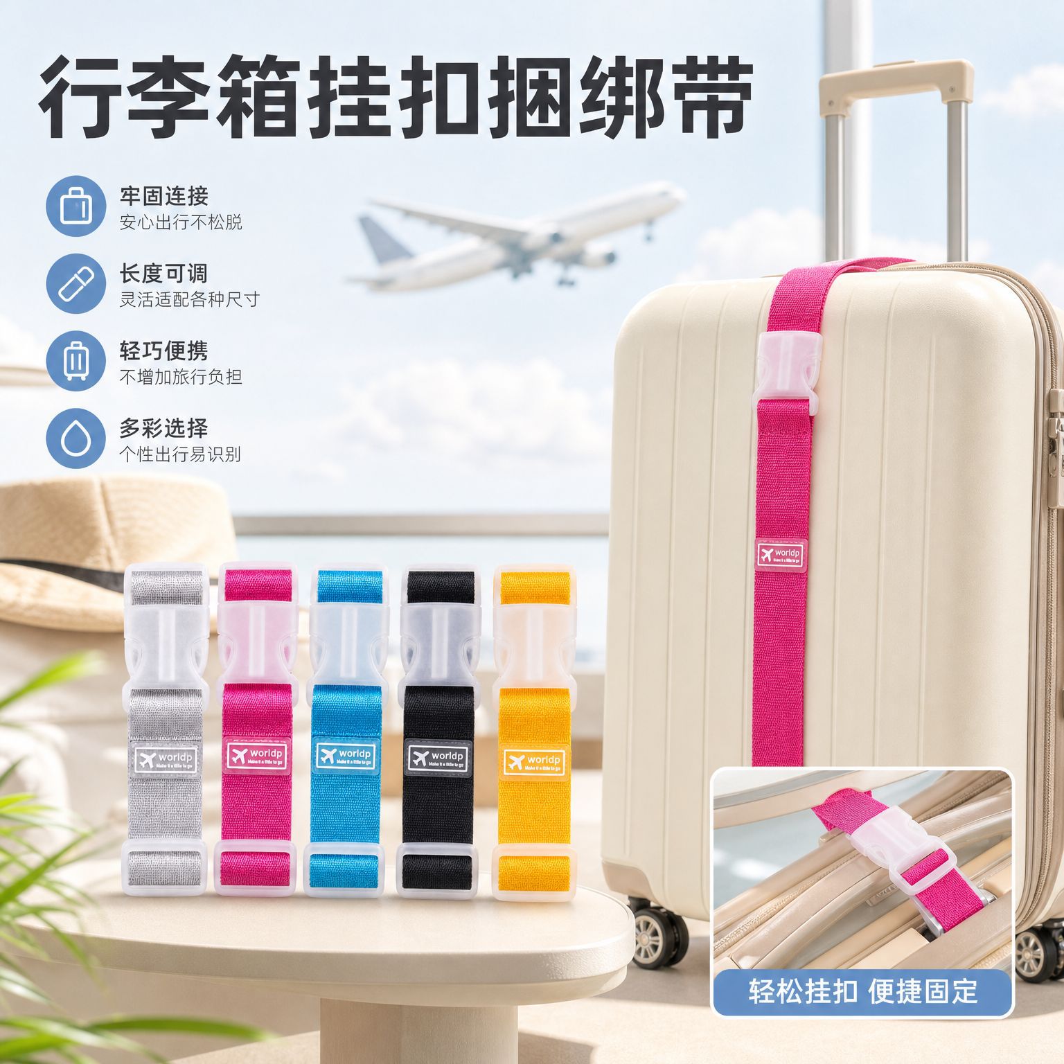 Colorful luggage straps, portable suitcase straps, travel anti-slip luggage securing straps