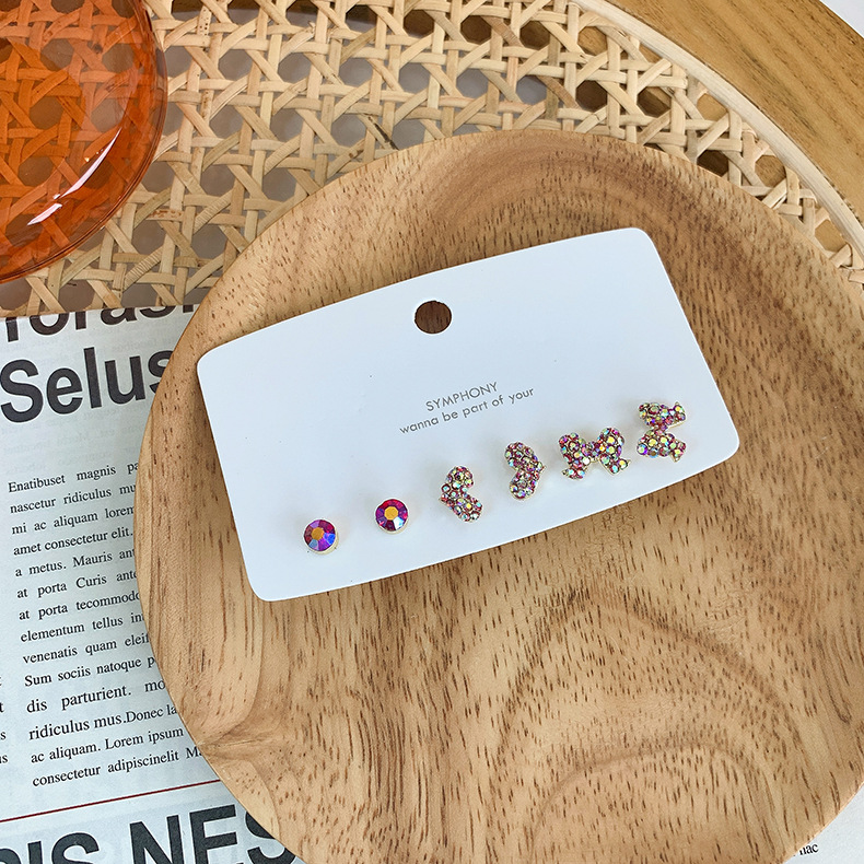Koreanische Mode Bunt Eingelegte Strassschleife Herz Blume Ohrringe 6-teiliges Set Großhandel Nihaojewelry display picture 5