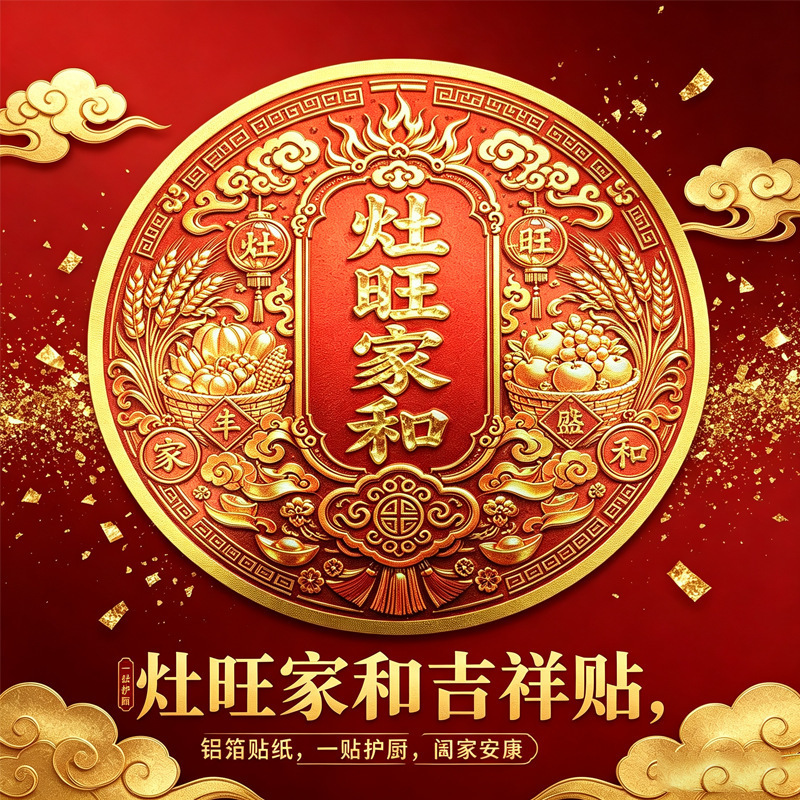 Dropshipping: Zao Wangjia's new embossed aluminum foil stickers with auspicious cloud, grain, and ingot motifs in traditional Chinese style for the kitchen Dropshipping: Zao Wangjia's new embossed aluminum foil stickers with auspicious cloud, grain, and ingot motifs in traditional Chinese style for the kitchen