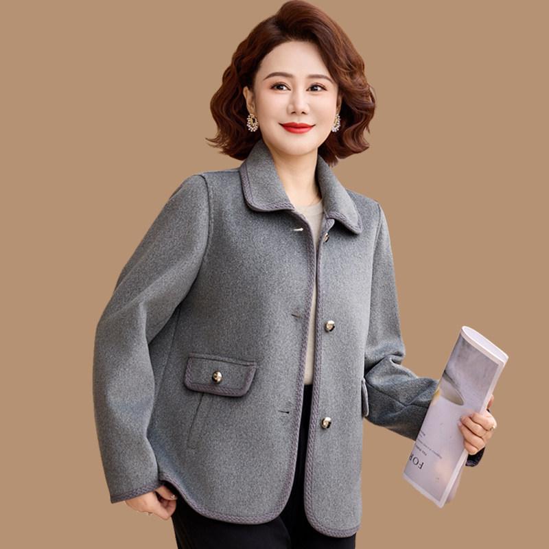妈妈春装洋气双面呢上衣服2026新款中老年女春秋高贵短款毛呢外套