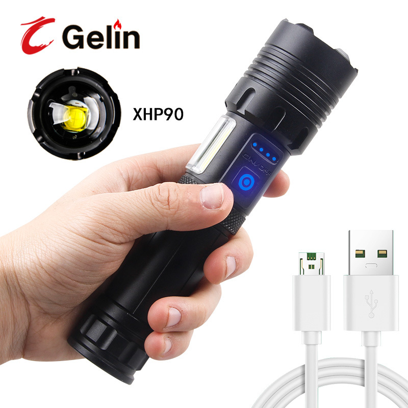 跨境XHP70强光USB充电COB红光侧灯伸缩变焦LED输出手机充电手电筒|ru