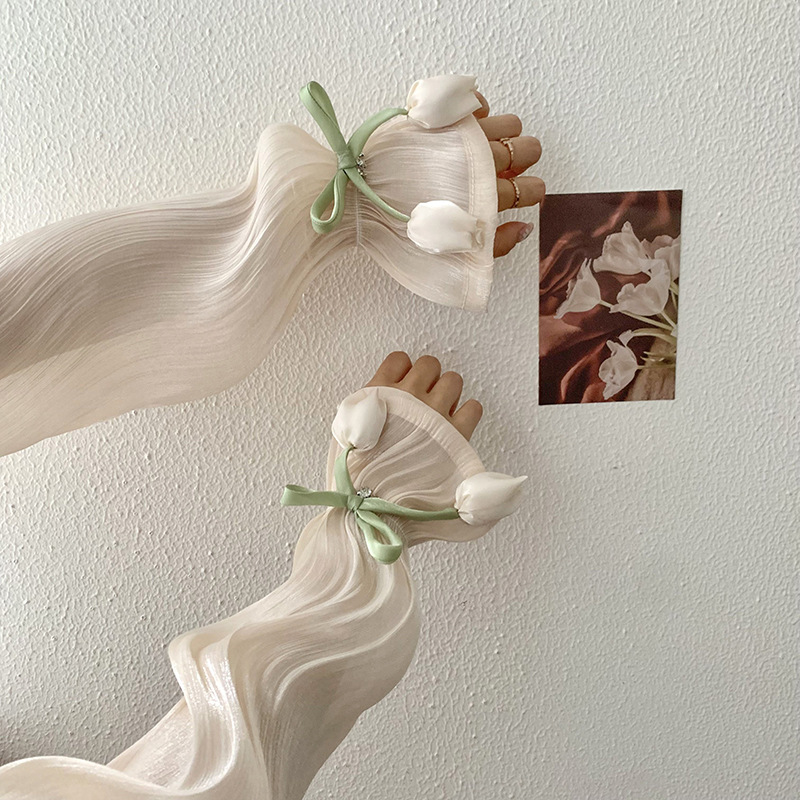 Mangas de hielo, mangas de seda de hielo, verano femenino, nuevo estilo, lazo, flores grandes, mangas de mano sueltas, protectores de brazos, mangas de protección solar para conducir