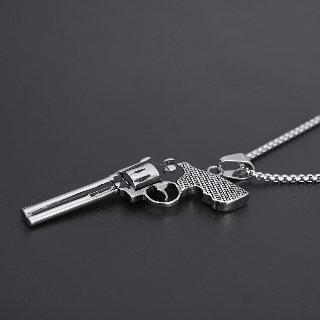 Modieuze revolver titanium hanger, hiphop roestvrijstalen ketting met aanpasbare accessoires_voghion.com