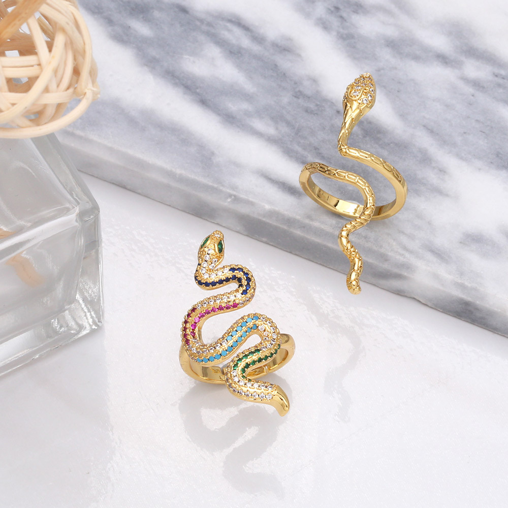 Fashion Copper Inlaid Zircon Snake-shaped Open Ring Female display picture 2