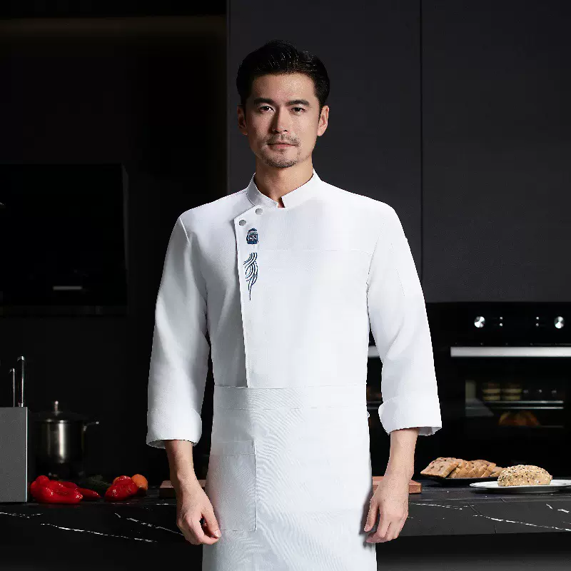 高档酒店厨师工作服男长袖餐饮后厨涤棉工衣饭店厨房透气大码秋冬