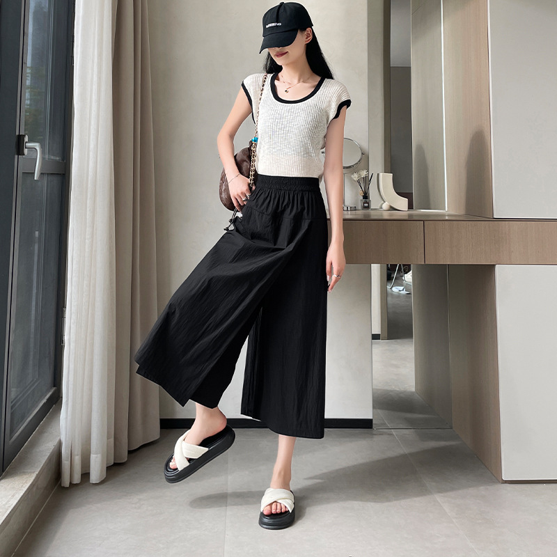 Summer Women's Yamamoto Tooling Pants Skirt Ice Silk Wide Leg Pants Women's High Waist A- Line Pants Skirt Split Skirt for Small