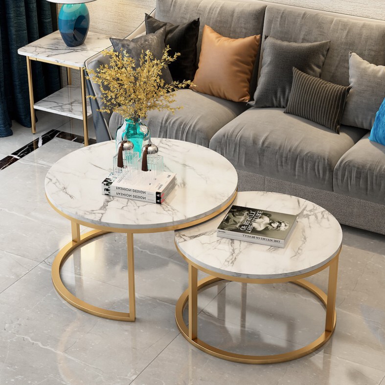 Minimalist Round Slate Tea Table and Coffee Table Italian Size Combination Affordable Living Room Home Simple and Combinable Minimalist Round Slate Tea Table and Coffee Table Italian Size Combination Affordable Living Room Home Simple and Combinable