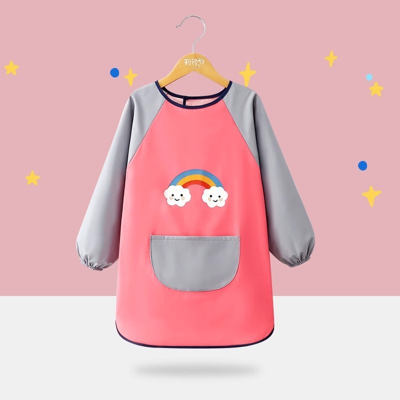 子供用エプロン絵画服幼稚園スタジオアートベルクロ長袖防水防汚よだれかけスモック逆着用|undefined