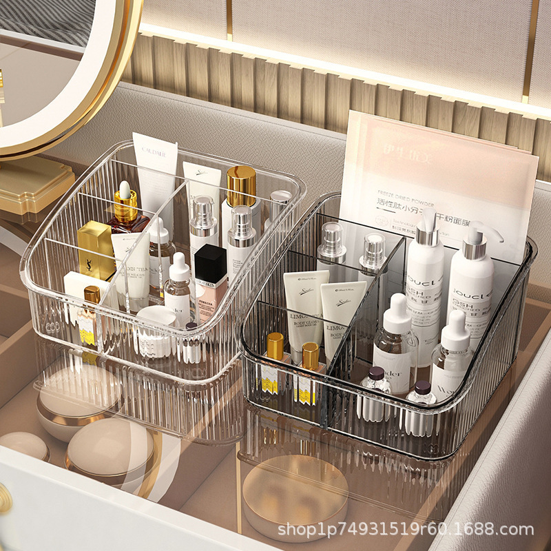 五格透明化粧品収納ボックスデスクトップスキンケア品整理化粧台化粧ブラシホルダー分格収納|undefined