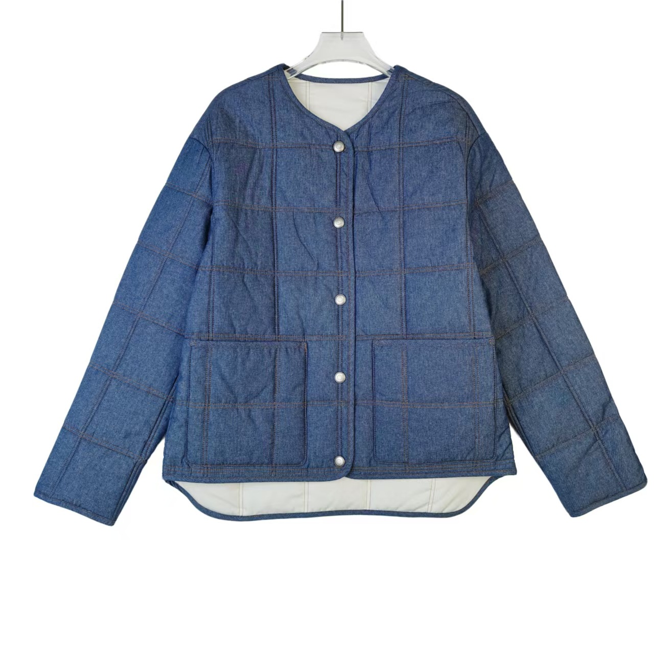 JB940秋冬新款 时尚女士绗缝轻薄牛仔棉服单宁系小棉服