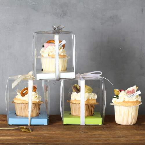 Fully transparent single cup cake box 1 muffin cup pudding wood chaff cup western dessert baking box