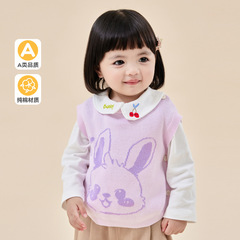 Purple Little Rabbit Floral Print Category A Baby Vests Spring/Autumn Outerwear Girls Knitted Vest Cute Soft Baby Vest