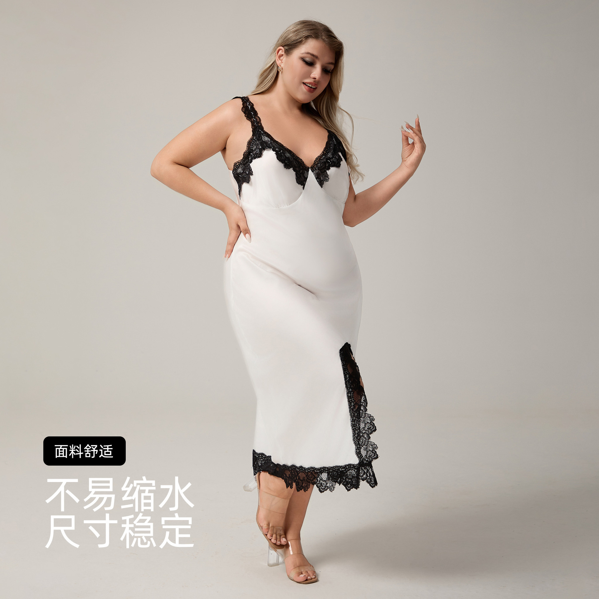 Yaoting transfronterizo satén de tamaño grande pijama de cabina para mujeres Charley sexy pijama bifurcado ropa larga para el hogar SQ5008