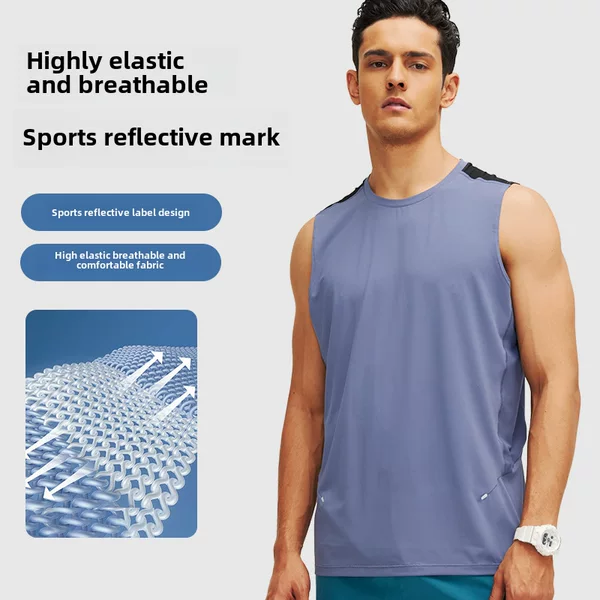 Men's Quick-Drying Vest Summer Round-Neck Fitness Training Sleeveless Moisture-Absorbing Breathable Wide-Shoulder Sports Quick-Drying