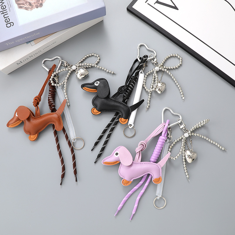 Miu Series Bag Plush Dachshund Dog Backpack Decoration High-end Woven Rope Keychain Pendant_voghion.com