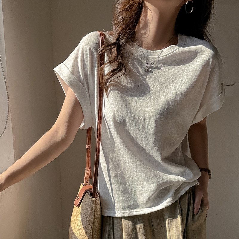 Carefully Selected White Straight-Shoulder Short-Sleeve T-Shirt for Women, Korean Style, Loose and Lazy Style, Fashionable and Simple, Small Round Neck, Inner Layer Base Shirt Carefully Selected White Straight-Shoulder Short-Sleeve T-Shirt for Women, Korean Style, Loose and Lazy Style, Fashionable and Simple, Small Round Neck, Inner Layer Base Shirt