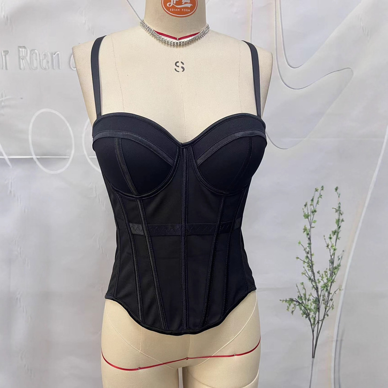 European and American Cross-Border Mesh Fishbone Bra Waist Slimming Body Shaping Camisole with Breast Pads Outer Wear Body Shaping Top for Women European and American Cross-Border Mesh Fishbone Bra Waist Slimming Body Shaping Camisole with Breast Pads Outer Wear Body Shaping Top for Women