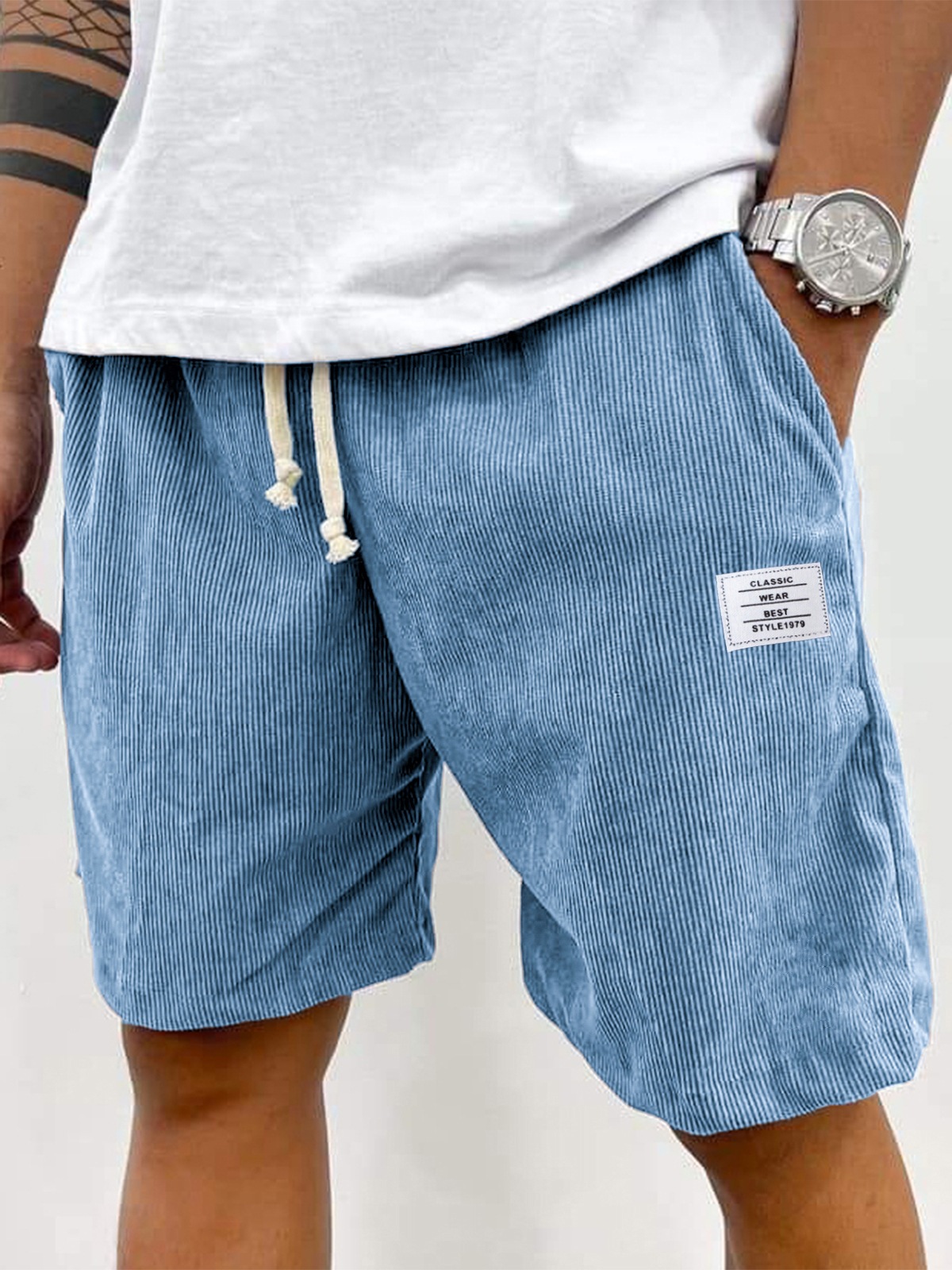 Men's Casual Drawstring Shorts New Style Versatile Trendy Five Point Pants Thin Pocket White Label_viptrois.com