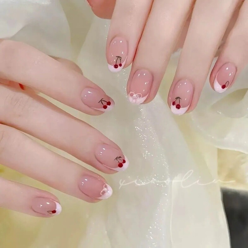 【Jiaolong】2026 New Popular French Nude Cherry Manicure High-End Nail Stickers Exquisite Wearable Nails 【Jiaolong】2026 New Popular French Nude Cherry Manicure High-End Nail Stickers Exquisite Wearable Nails