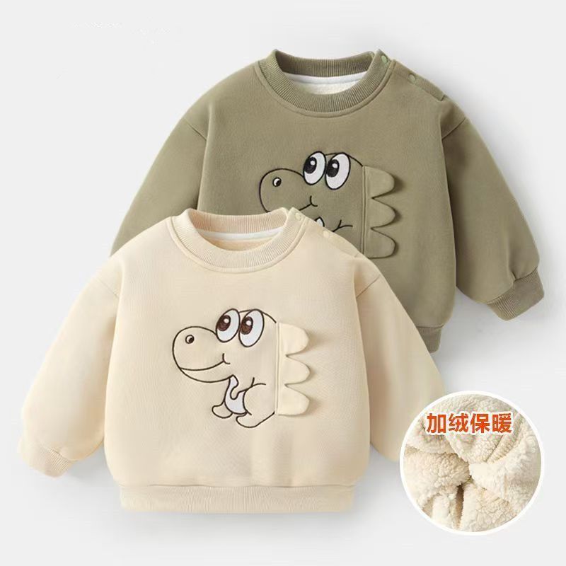 婴儿衣服休闲圆领加绒加厚卫衣冬装秋冬男童女宝宝儿童小童上衣潮