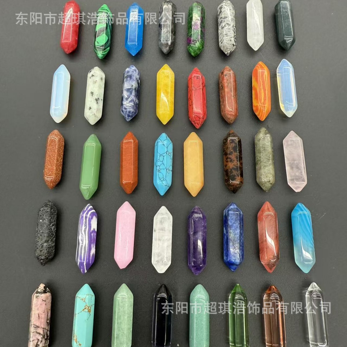Natural purple-white pink crystal, aventurine, tiger's eye, hexagonal column, 8*32mm, double-pointed hexagonal column wholesale.
