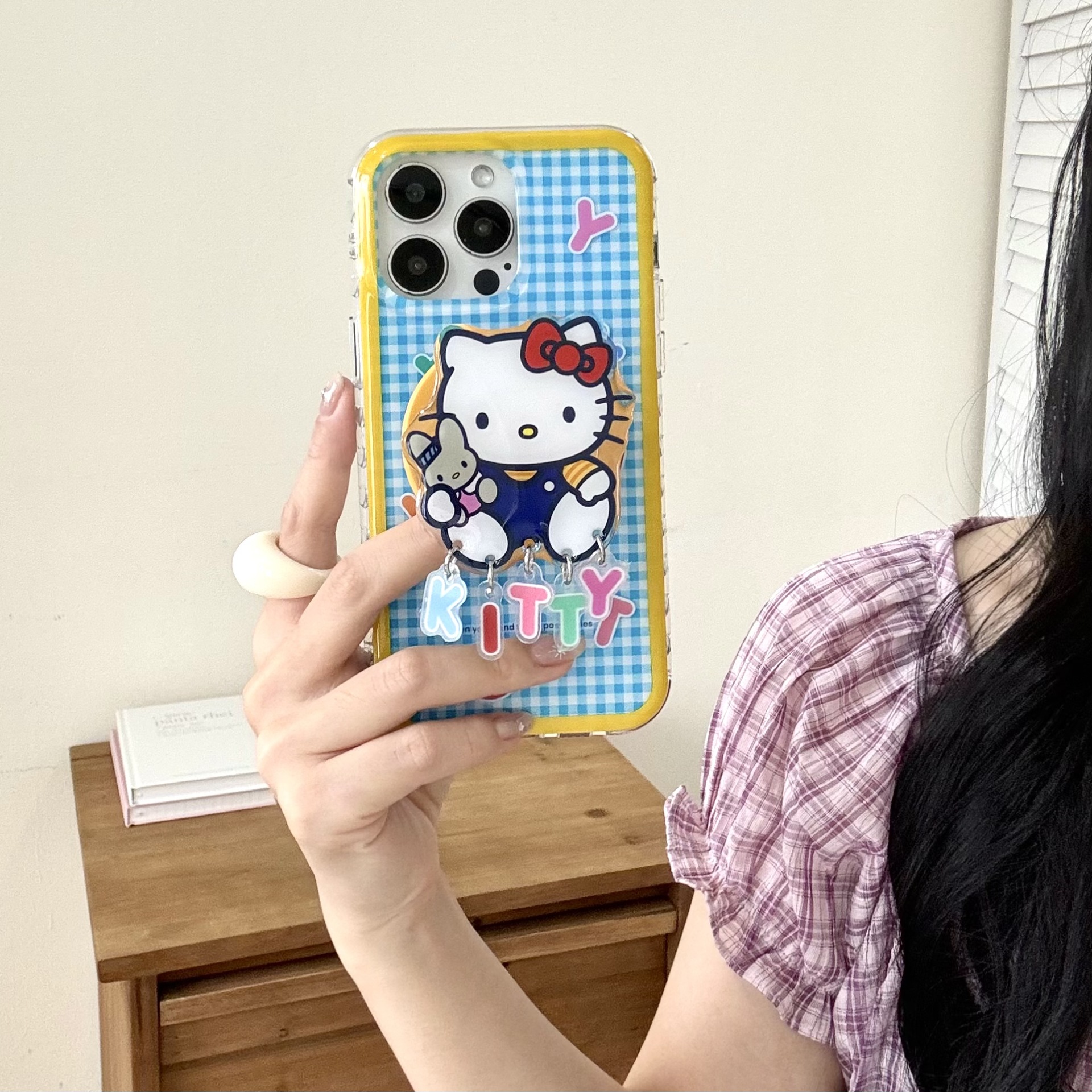 Soporte magnético, borde amarillo, celosía azul, inglés YQSN