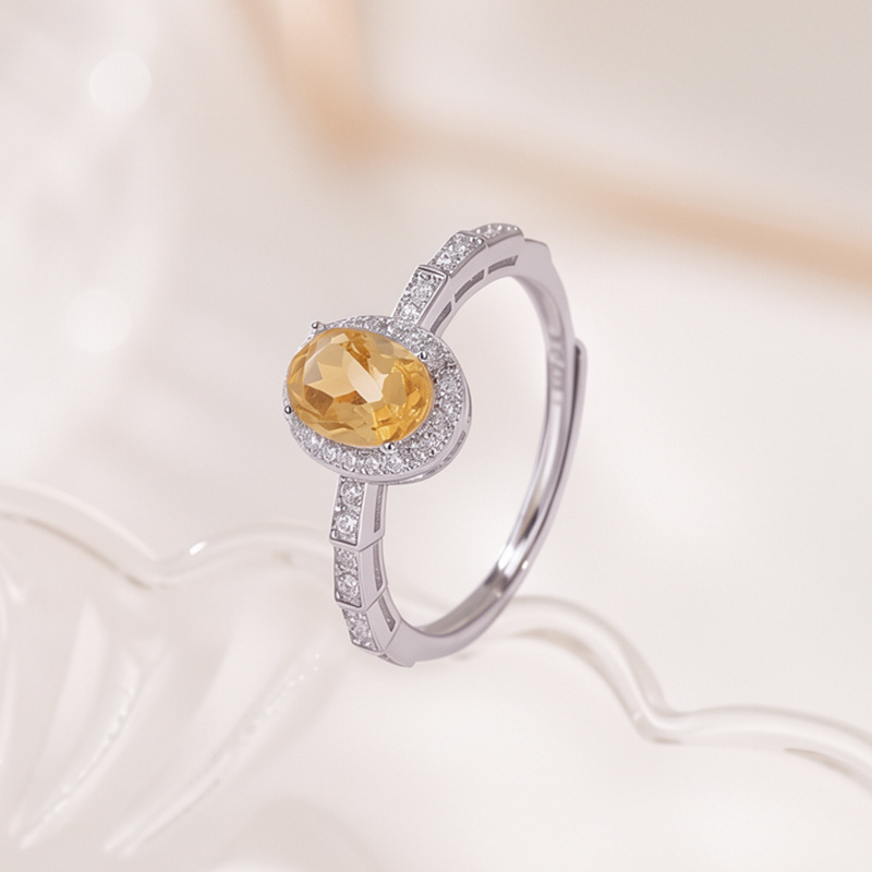 Nhẫn nữ bạc S925 mạ vàng đính đá crystal hình vuông, kiểu mở điều chỉnh size — Loại bạc