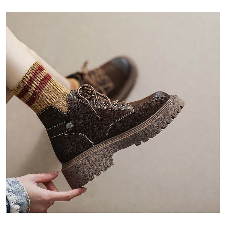Versatile Women's Ankle Boots With Thick Sole Lace-up Autumn Style_voghion.com