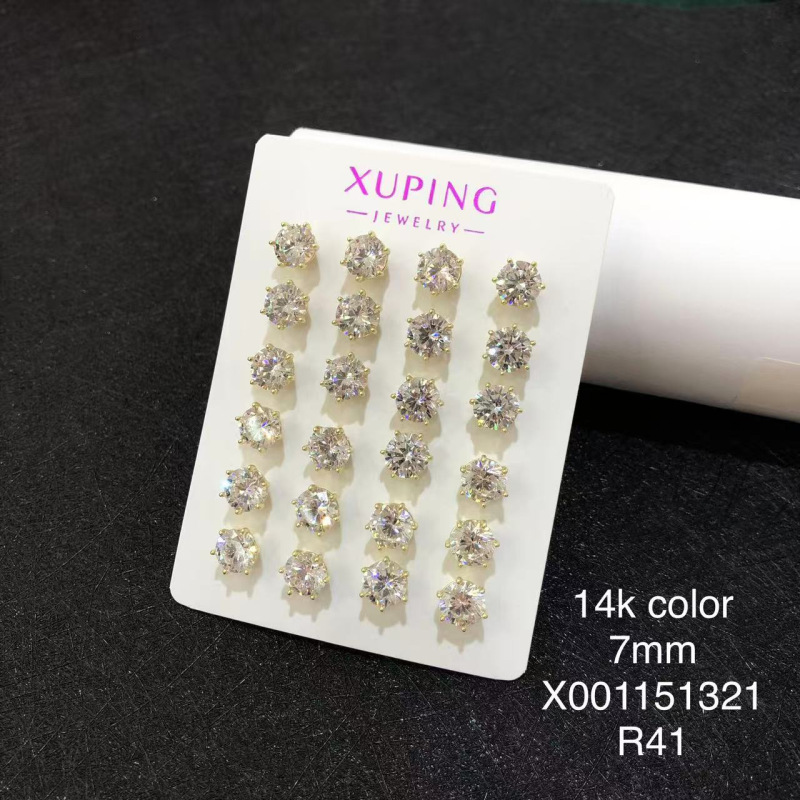 14-color plated 7mm six-prong studs, 12 pairs per card