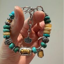 S925银松石（有厚薄）蜜蜡六字真言转动杵杵扎基日进斗米手链多样