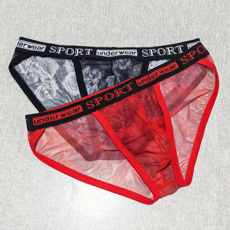 Mesh Printed Men's Underwear Rose Men's High-Cut Briefs See-Through Sexy Sports Breathable Boys' Shorts